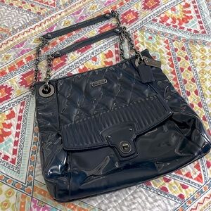 Authentic Coach Quilted Navy Blue Patent Leather Tote in Good Condition